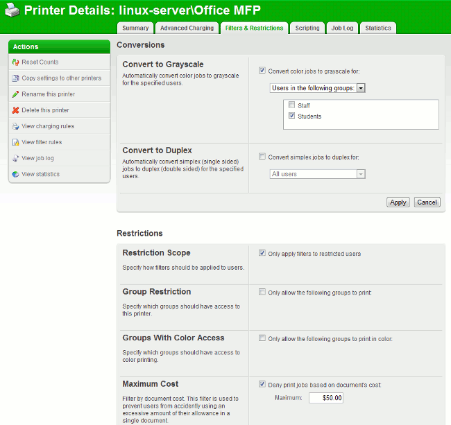 Printer filters