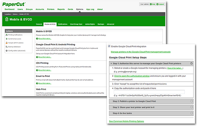 PaperCut's Mobile & BYOD configuration