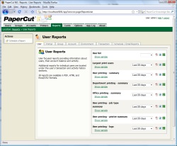 Reports tab showing some of the available user reports