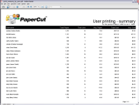 Report: User Printing - Summary