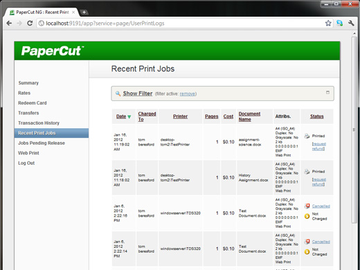 user print history