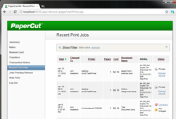 Recent Print Jobs page - a user's reference for their print history