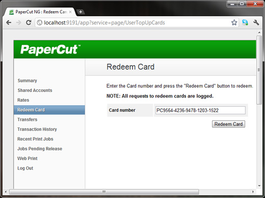user web tools - use card