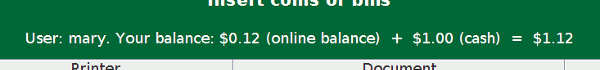 The user adds cash and the balance display is updated