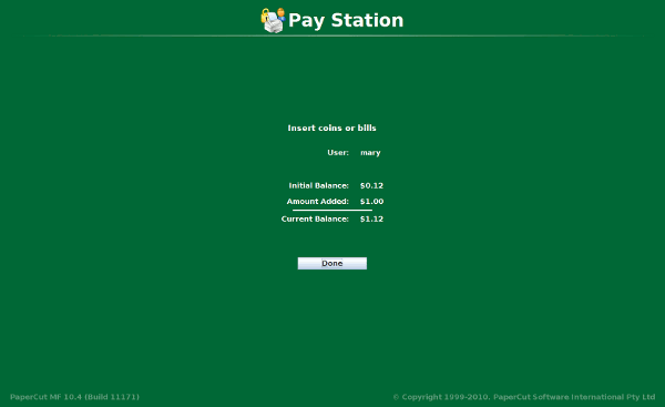 Simple display showing the cash the user has entered so far
